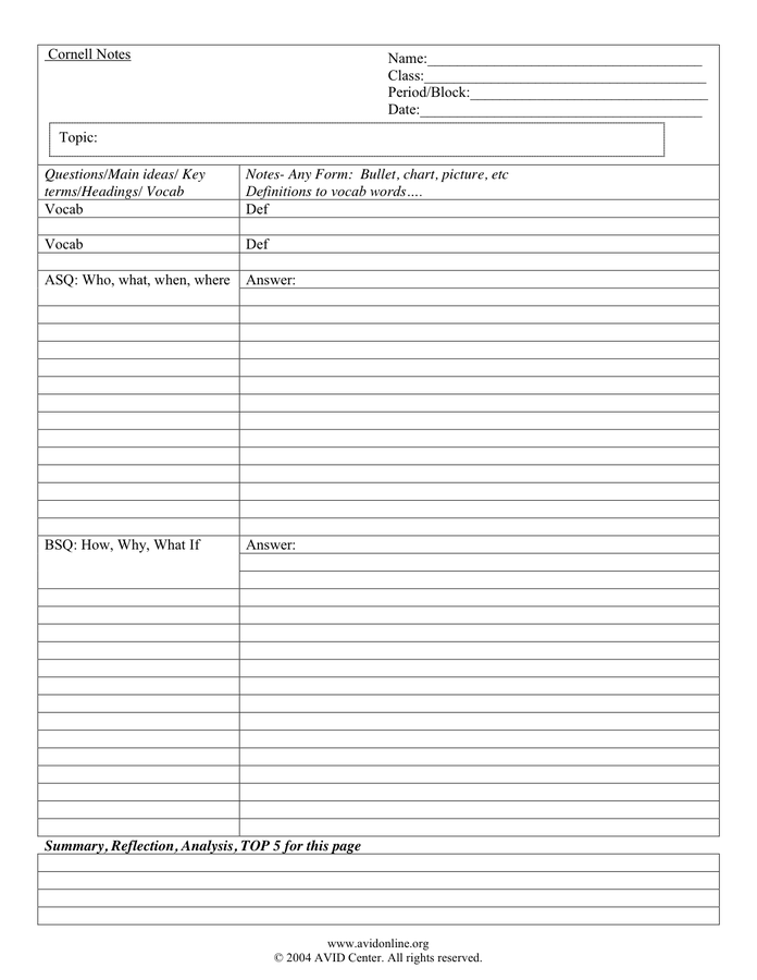 Cornell notes template evernote app